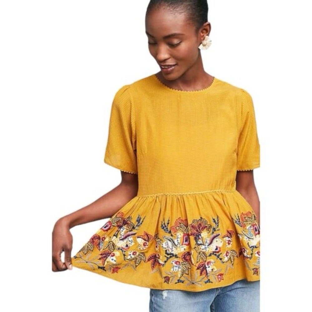 Bhanuni by Jyoti Anthropologie Dariela Gold Embellished Peplum Top